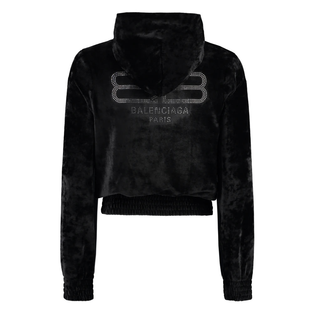 Balenciaga Velvet Zip Hoodie met BB Paris Logo Black Dames