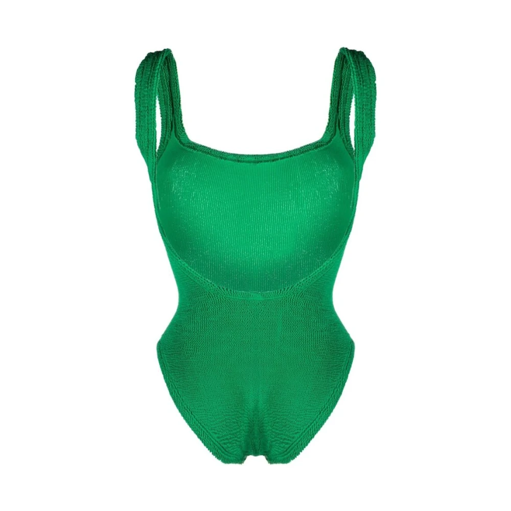 Hunza G Smaragdgroene Gerimpelde Strandkleding Vierkante Hals Green Dames