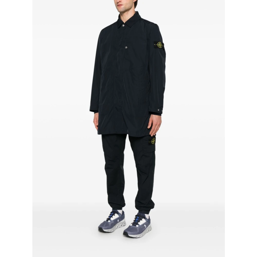 Stone Island Blauwe Nylon Parka met Logo Badge Blue Heren