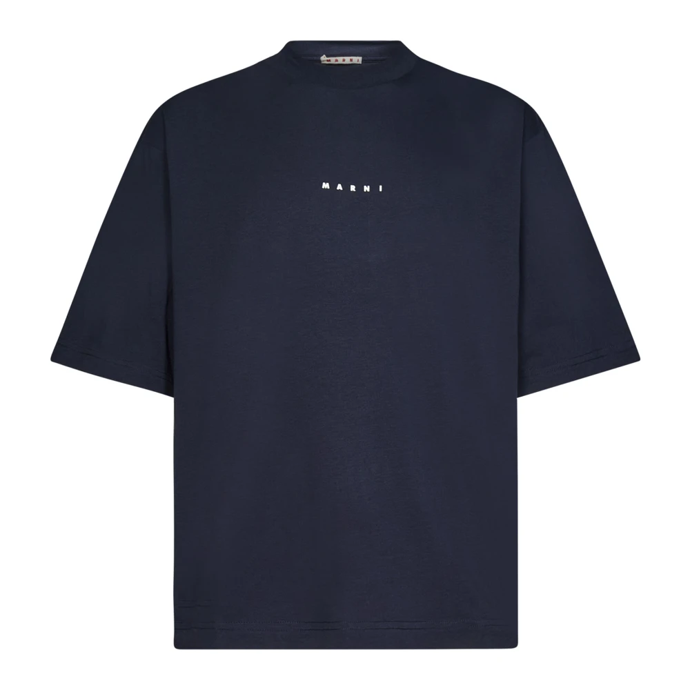 Marni Blauw Logo Print Boxy-fit T-shirt Blue Heren