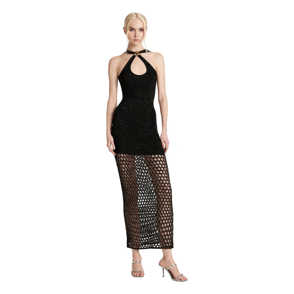 Simona Corsellini Black Gowns, Female, S, Abito Lurex In Maglia Con Crochet
