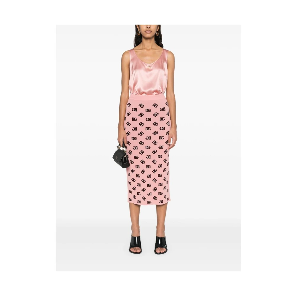 Dolce & Gabbana Zalmroze Mouwloze Top met Ronde Hals Pink Dames