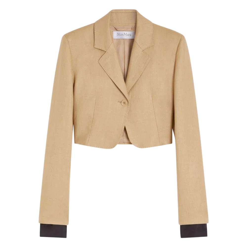 Max Mara Women's Beige Cropped Jacket In Linen Twill - Blazers - S - Jackets