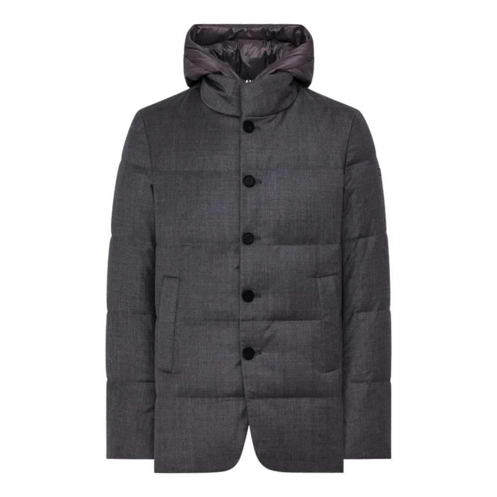 Duno Men's Gray Quilted Wool Jacket With Detachable Hood
