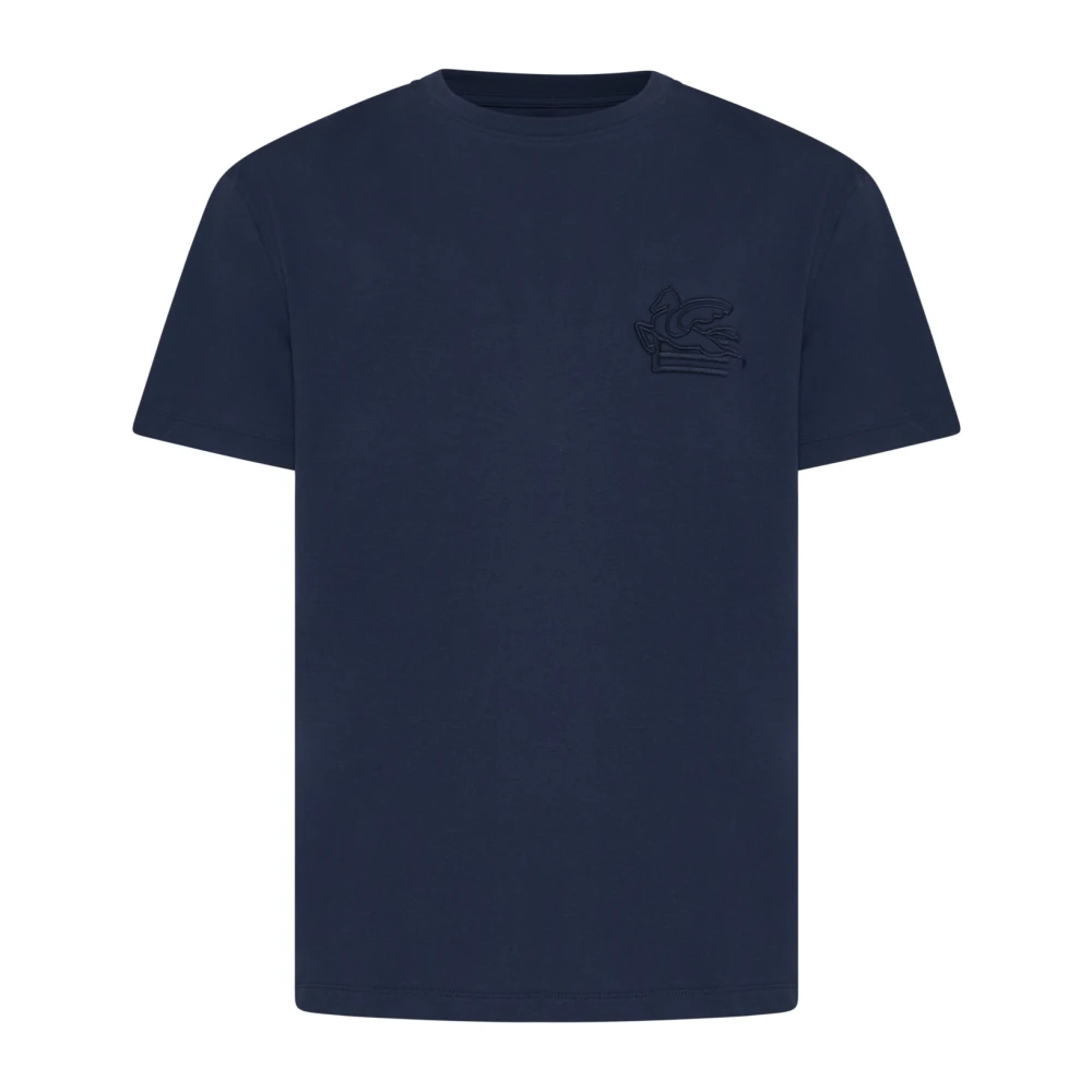 Etro Men's Blue T-Shirt With Pegaso Embroidery - T-Shirts - 2XL - Tops