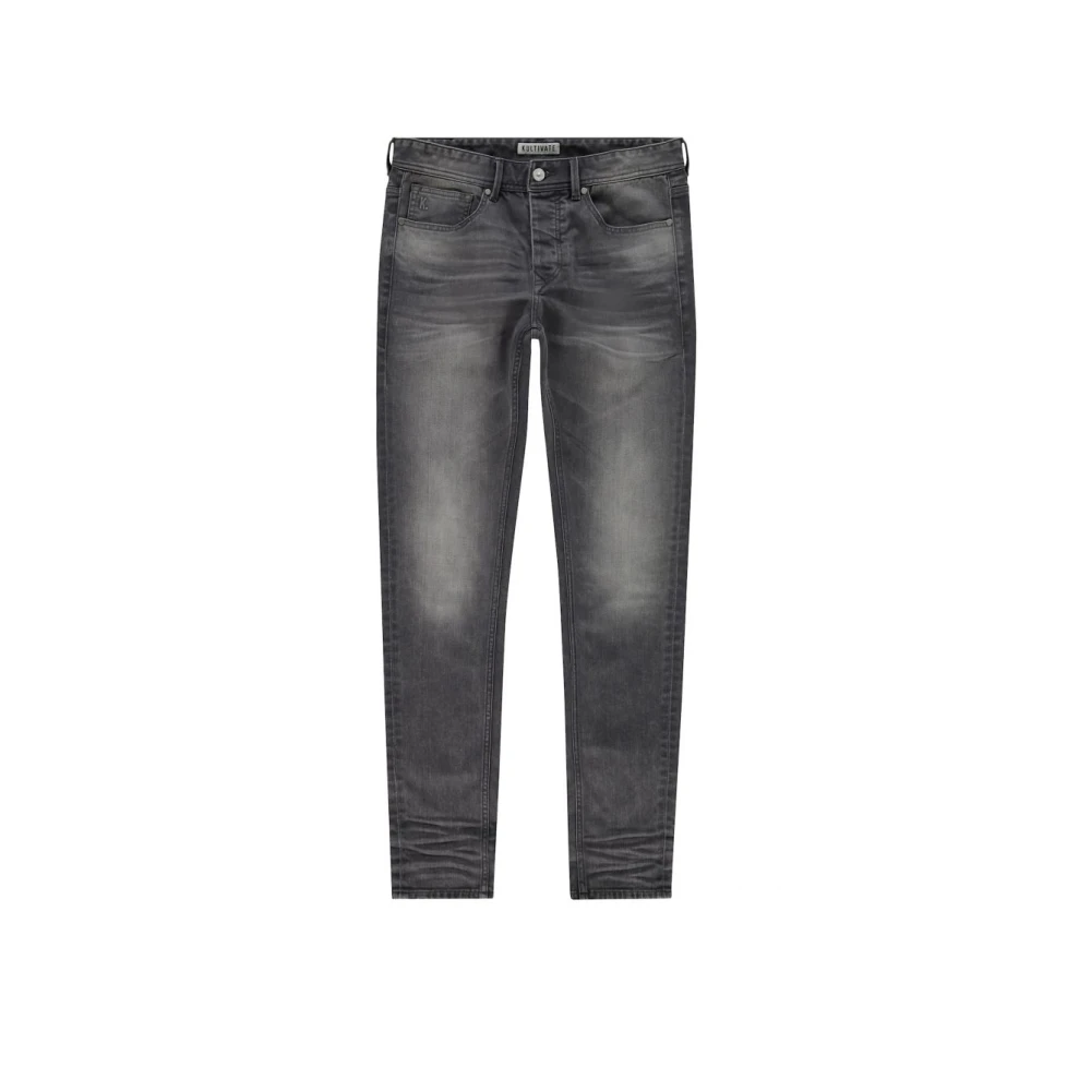 Kultivate Slim Fit Grijze Jeans met Versleten Effect Black Heren