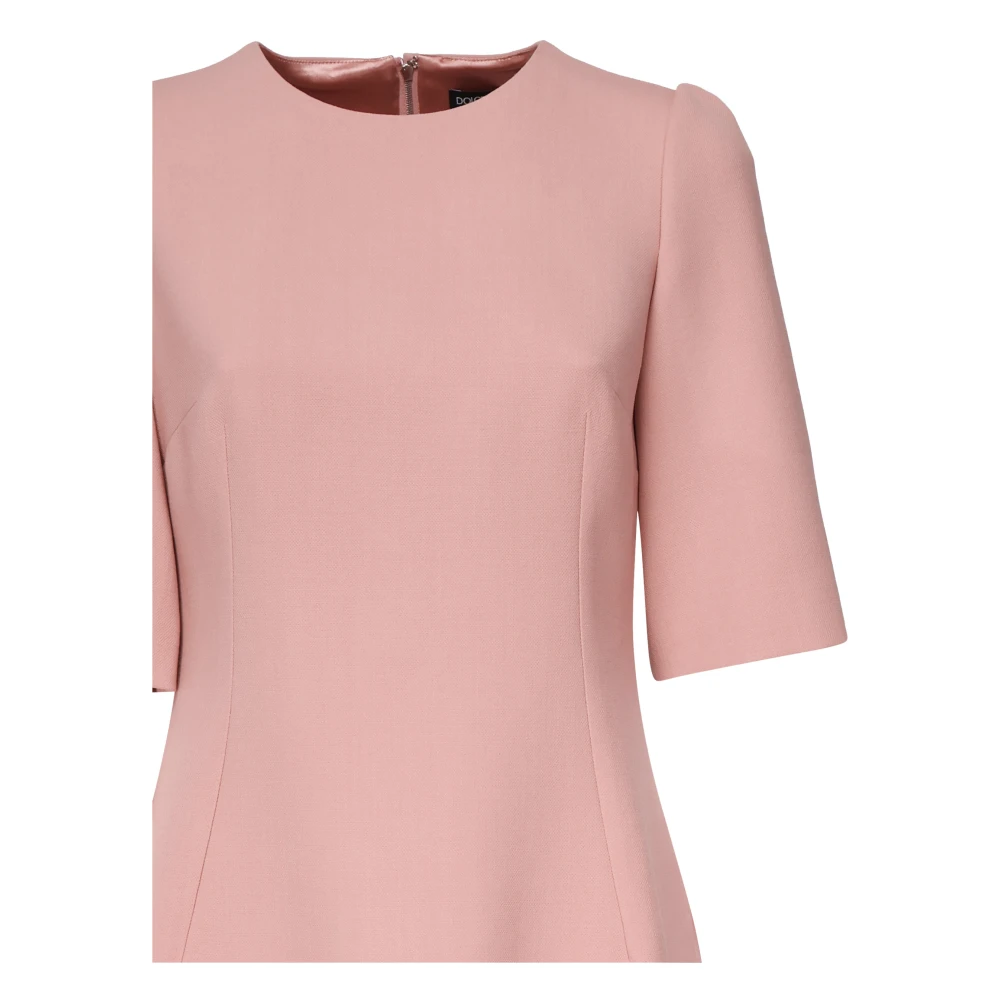Dolce & Gabbana Roze Wolcrepe Midi Jurk Pink Dames
