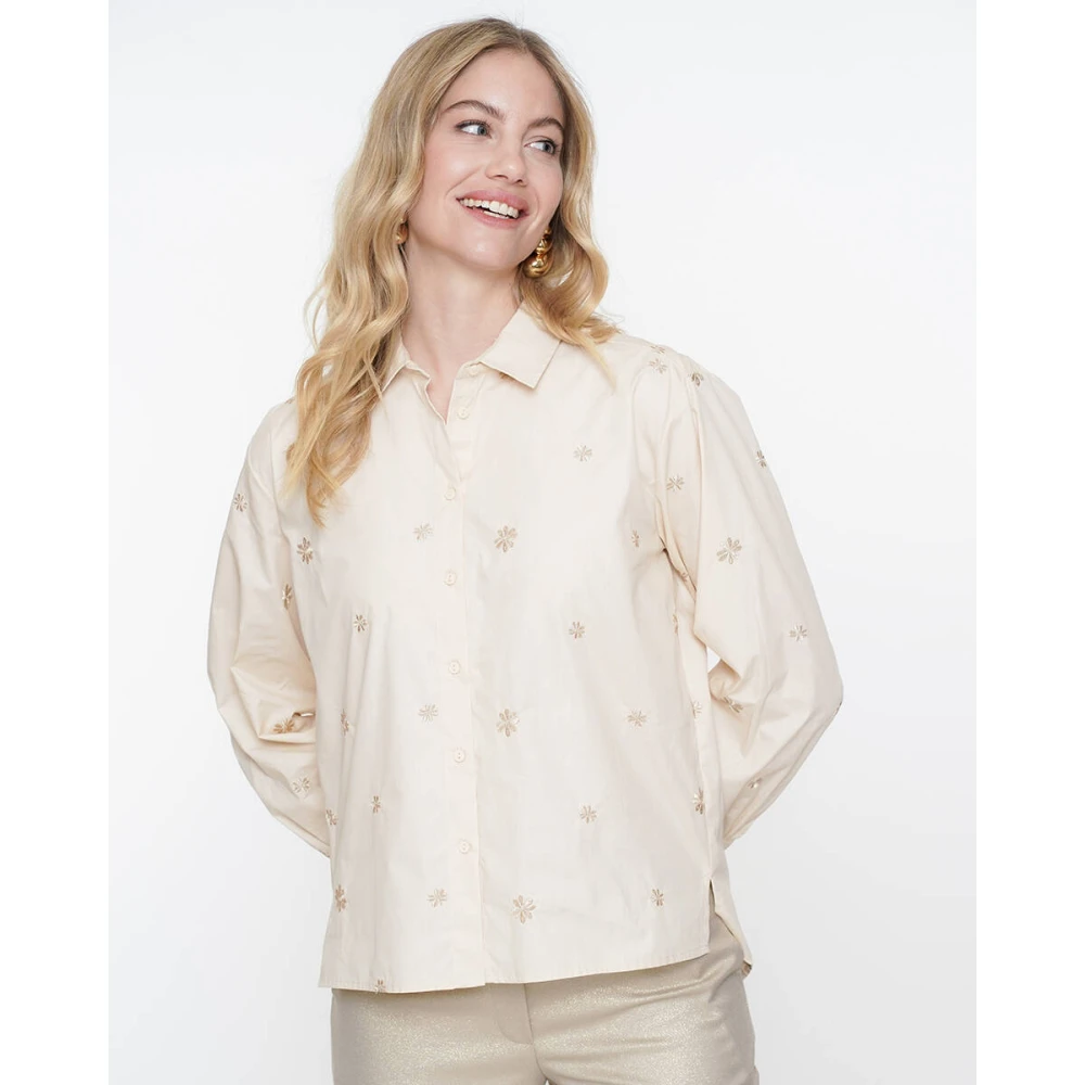 Geisha Bloemenborduurwerk lange mouw blouse Beige Dames