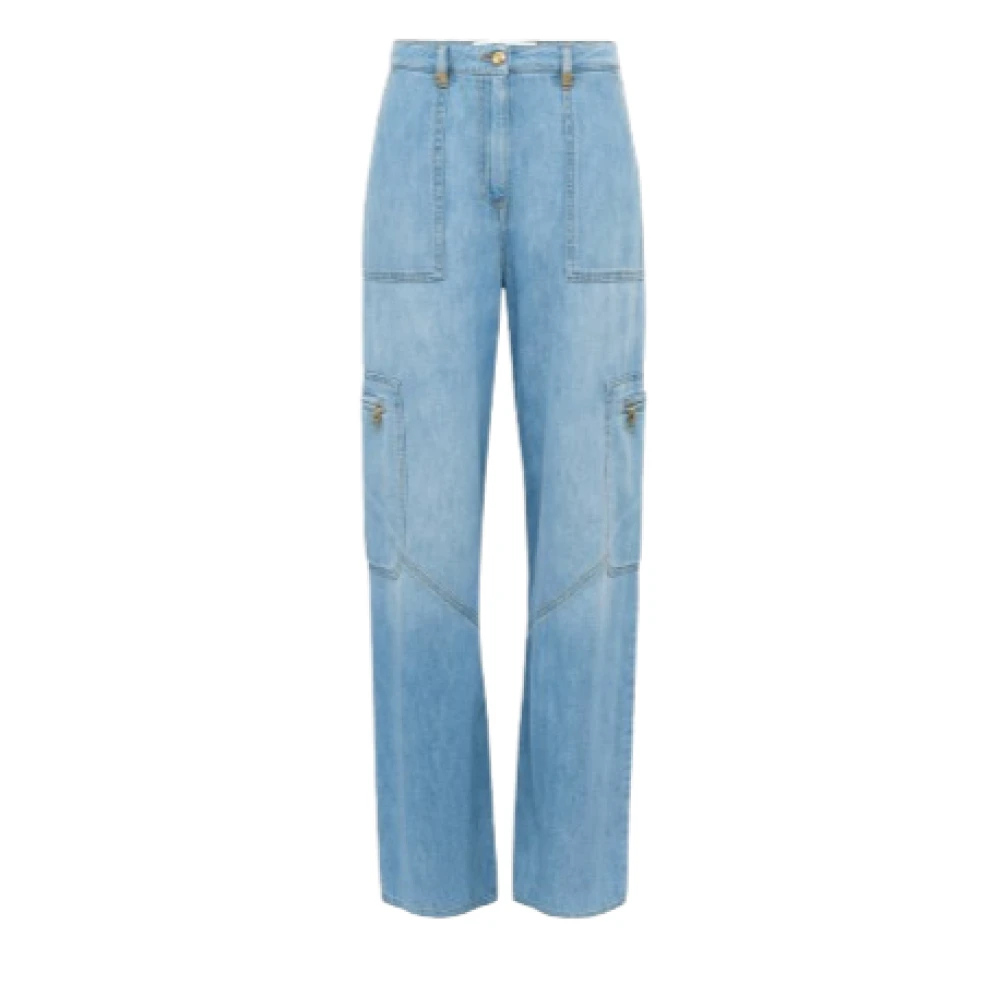 Elisabetta Franchi Blue Straight Fit Jeans, Female, W29, Cargo Denim Trousers With Jewel Detail