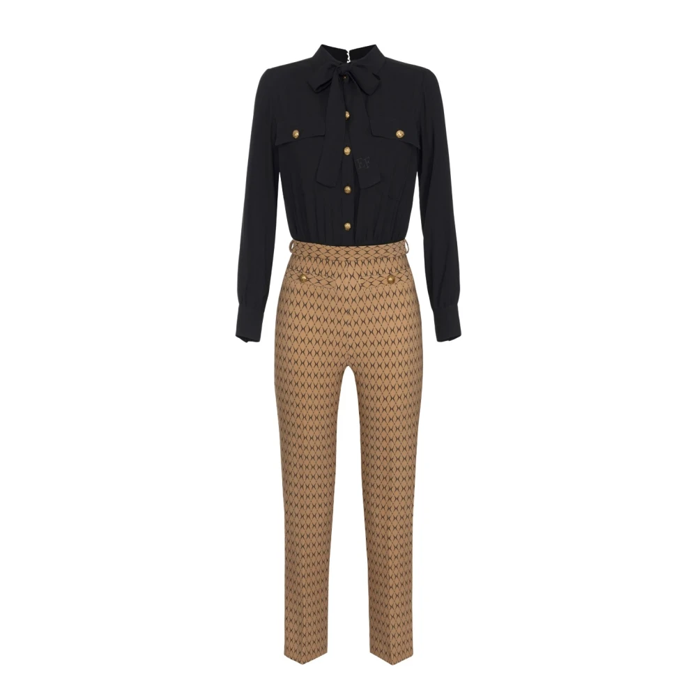 Elisabetta Franchi Stretch crêpe jumpsuit met strik Brown Dames