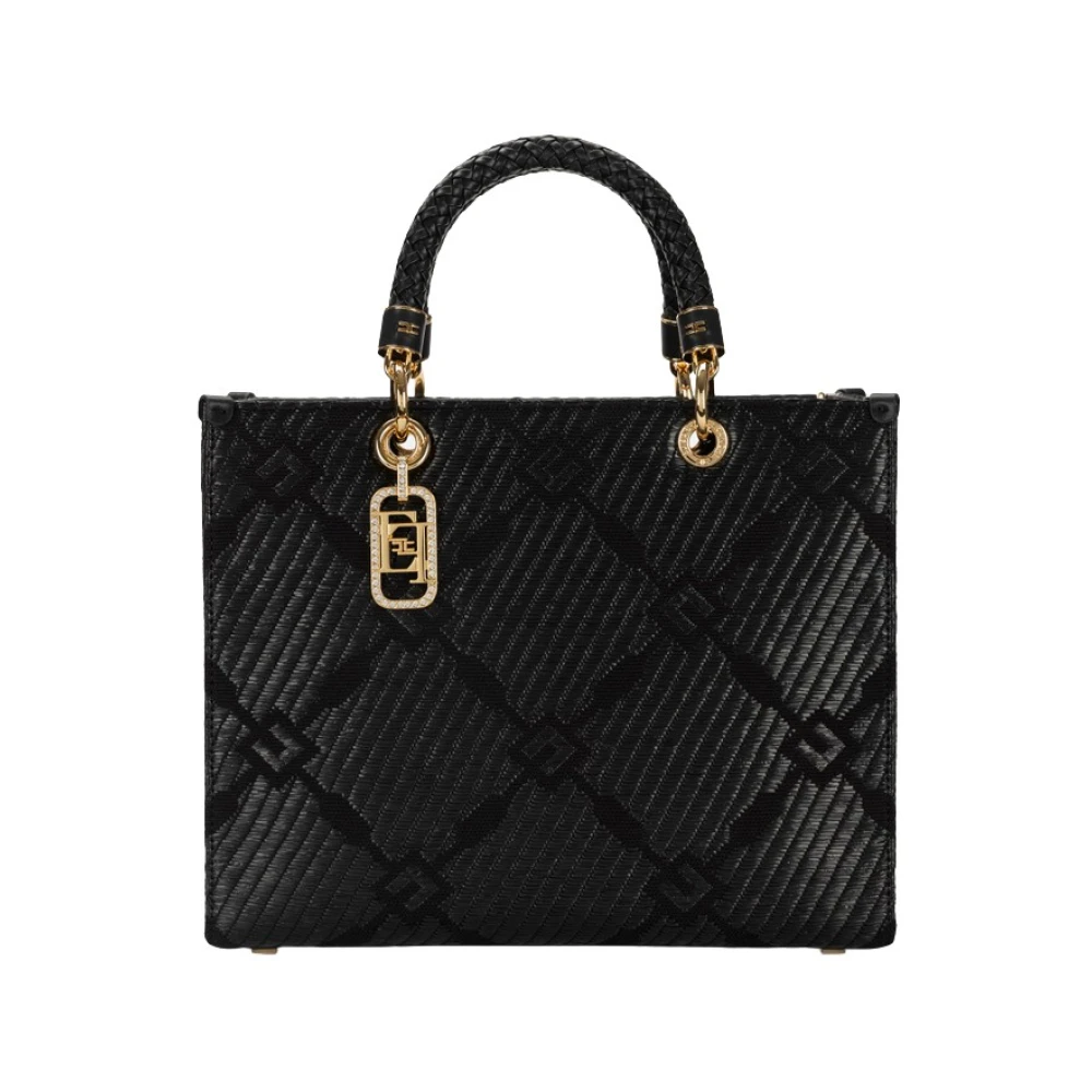 Elisabetta Franchi Zwarte Jacquard Tote Tas met Charms Black Dames