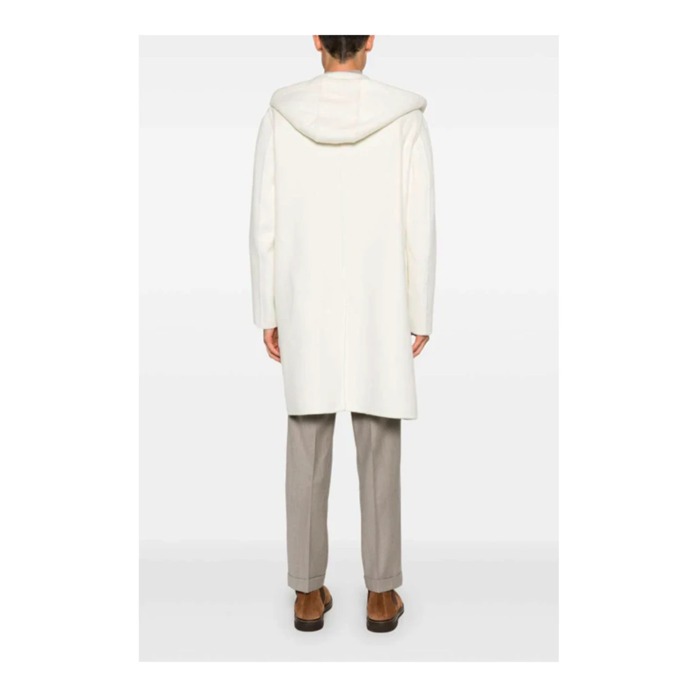 Lardini Witte Virgin Wool Hooded Jas White Heren