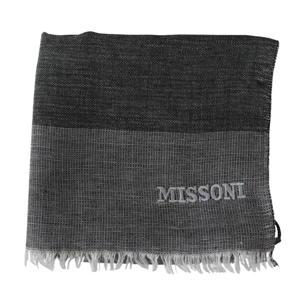 Missoni Gray Striped Wool Unisex Neck Wrap Fringes Scarf - Image 2