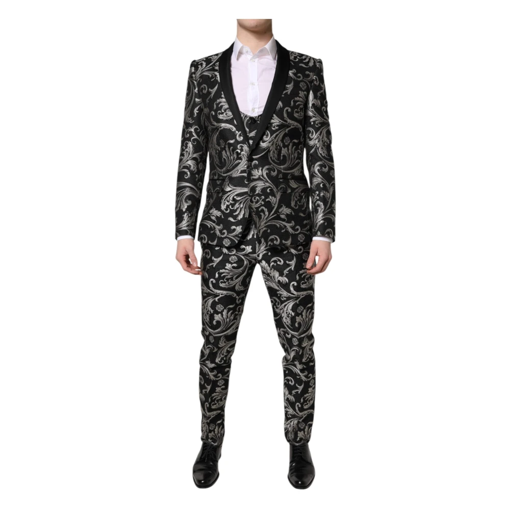 Dolce & Gabbana Martini Jacquard 3 Piece Suit - Male - Single Breasted Suits - Gray - M - Suits