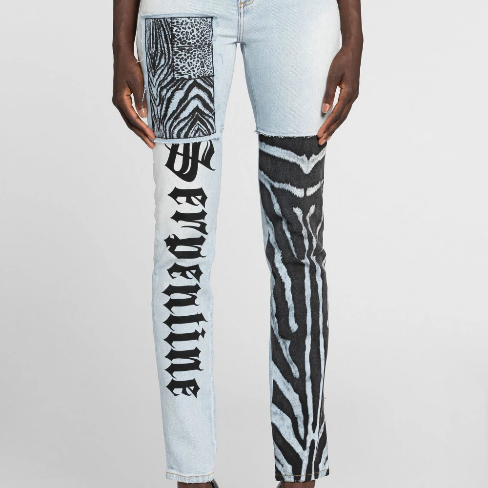 Roberto Cavalli Animalier Patchwork-Print Slim Fit Jeans Blue Dames