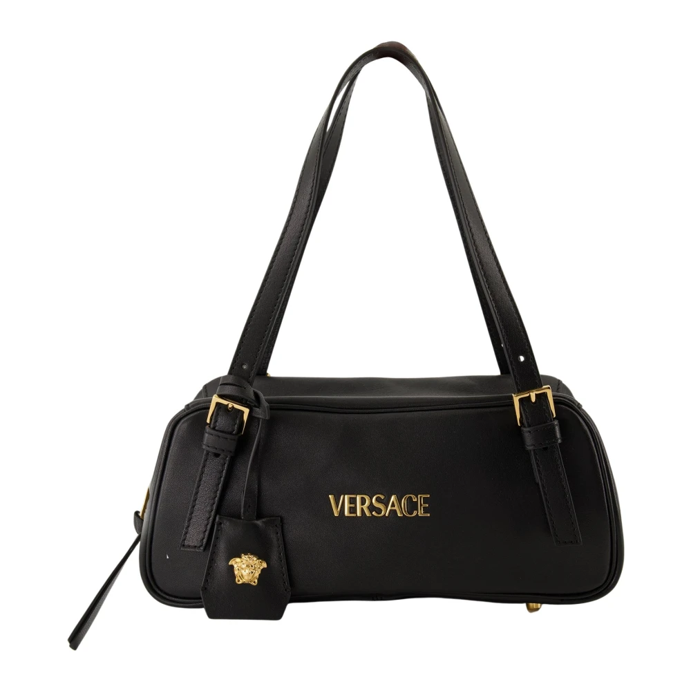 Versace Zwarte leren bowlen tas Lente-Zomer 2025 Black Dames