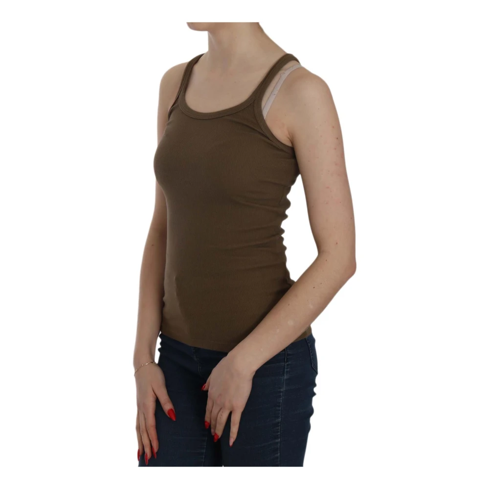 Pink Memories Bruine Mouwloze Katoenen Top Blouse Brown Dames