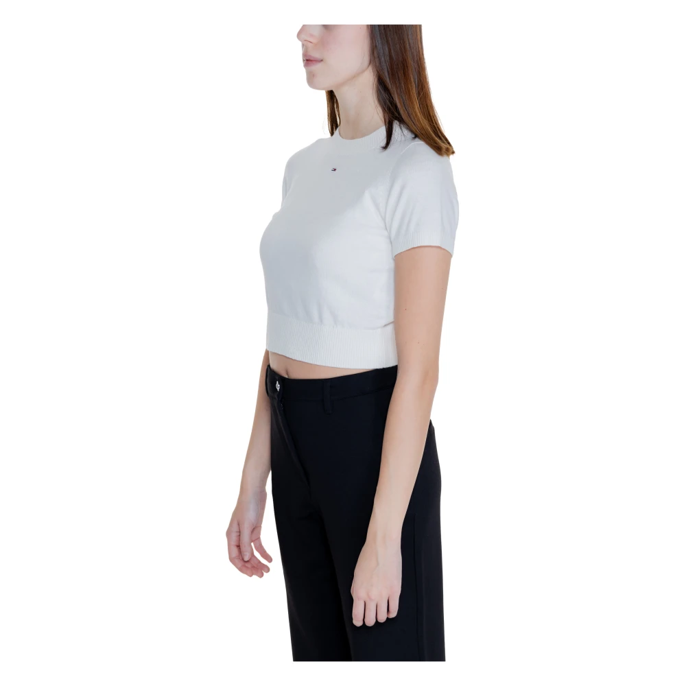 Tommy Jeans Wit Gebreide Trui Korte Mouw Ronde Hals White Dames