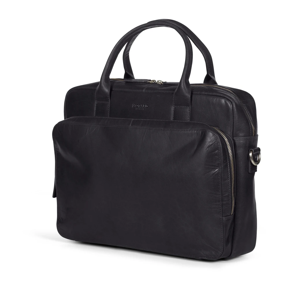 Howard London Zwarte leren laptoptas Black Heren
