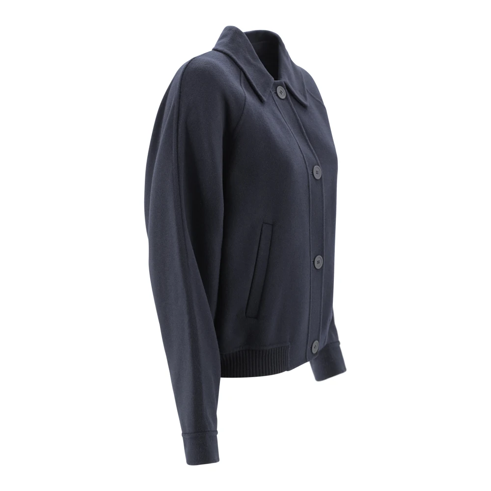 Max Mara Studio Wol Kasjmier Zijde Bomberjack Blue Dames