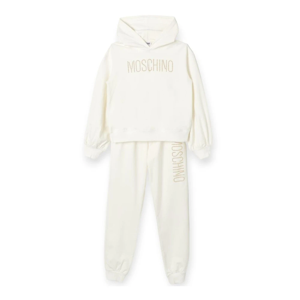 Moschino Vit Bomull Hoodie och Jogger Set White, Unisex