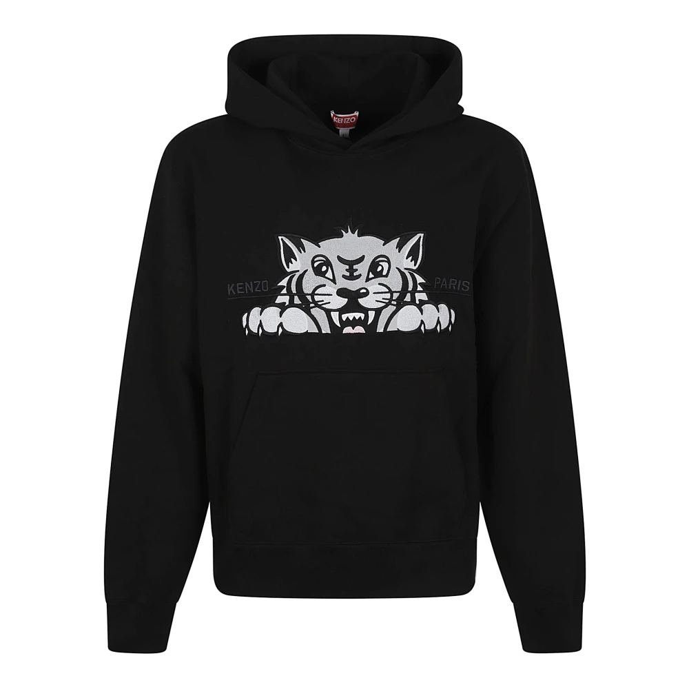 Kenzo Blije Tijger Geborduurde Klassieke Hoodie Black Heren