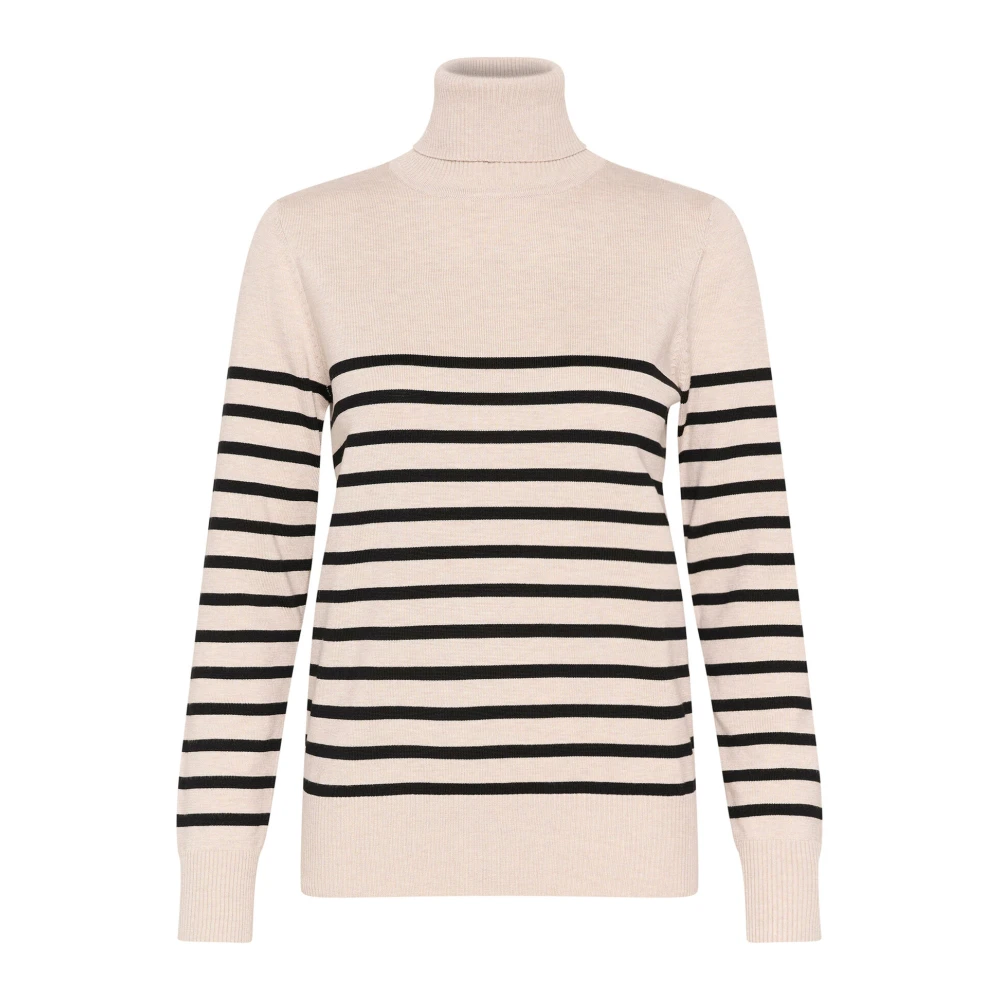 Saint Tropez Gestreepte Rollneck Pullover Trui Grijs Beige Dames
