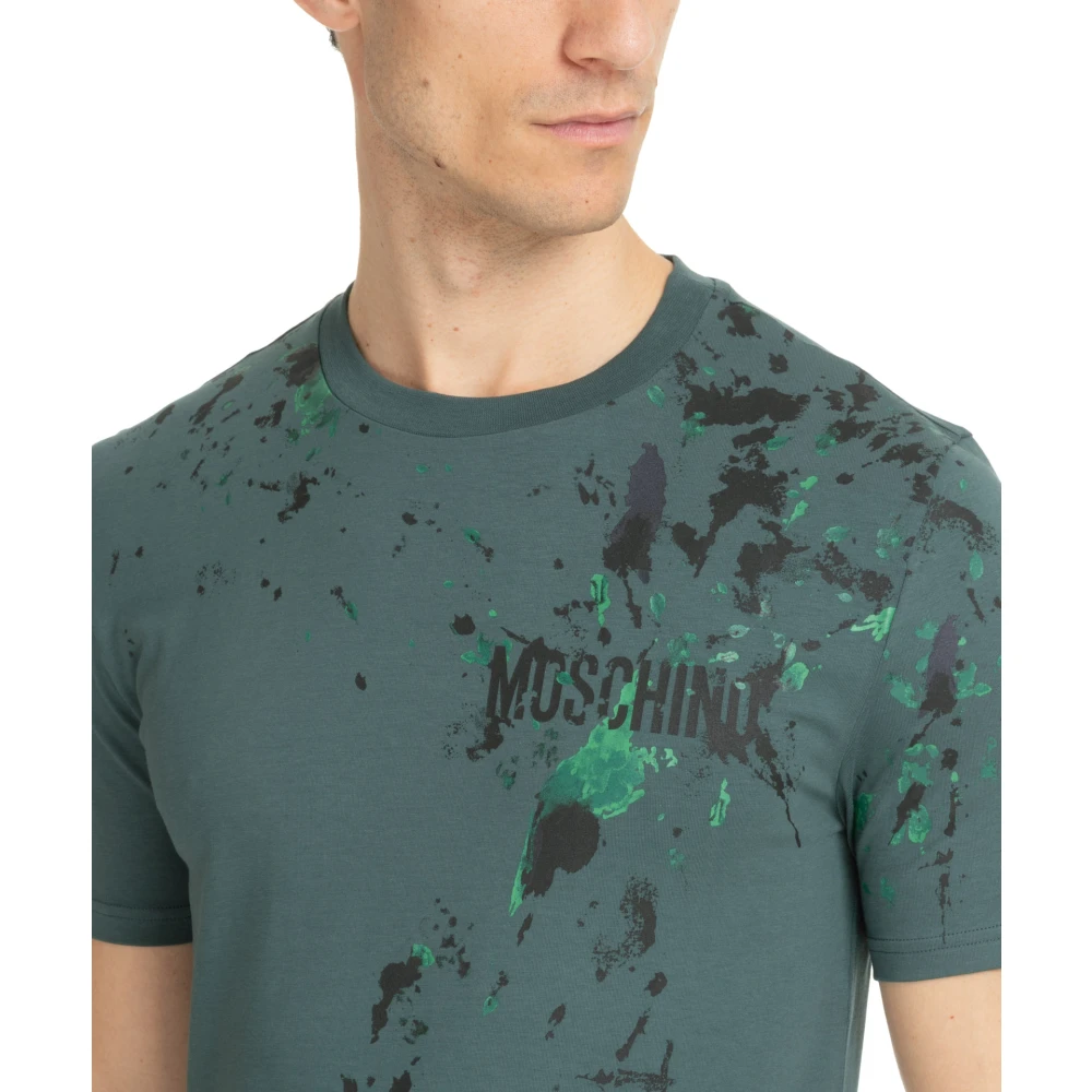 Moschino Gestreept Multikleur T-shirt met Logo Green Heren