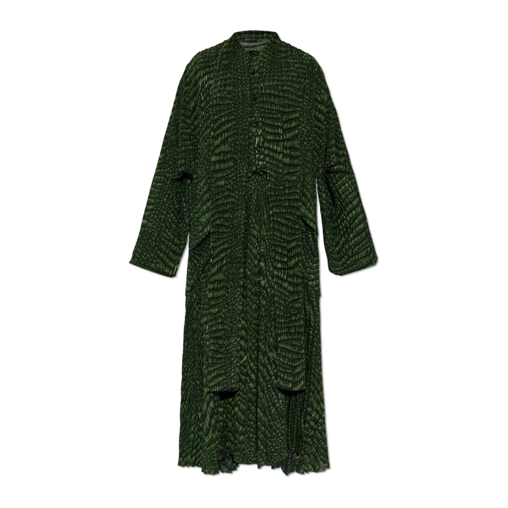 Balenciaga Geplooide jurk met dierenprint Green Dames