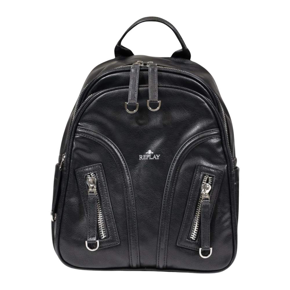 Replay Zwarte Polyester Rugzak met Meerdere Compartimenten Black Dames