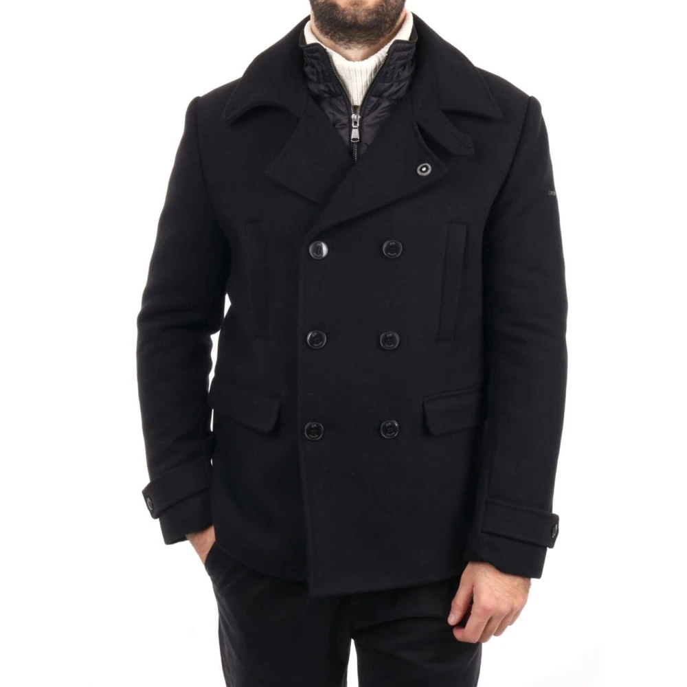 YES ZEE Zwarte dubbelrijige jas met afneembare vest Black Heren