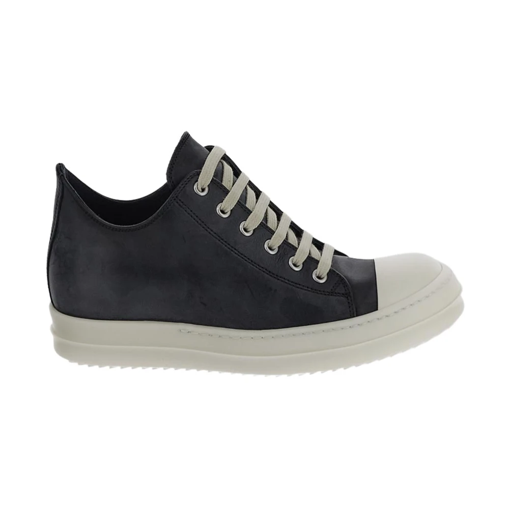 Rick Owens Zwarte Gewassen Kalf Lage Sneakers Black Dames