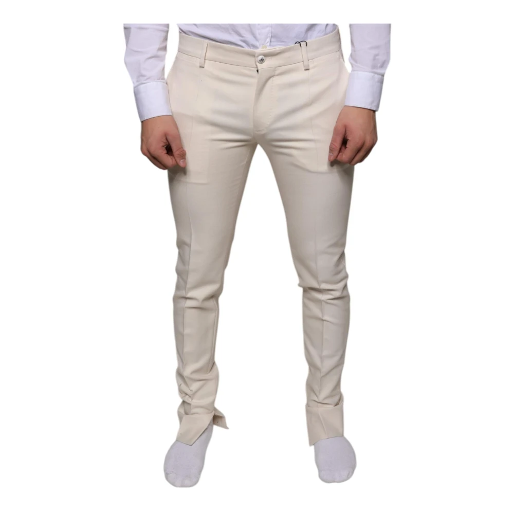 Dolce & Gabbana Men's White Skinny Chino Pants With Logo Details