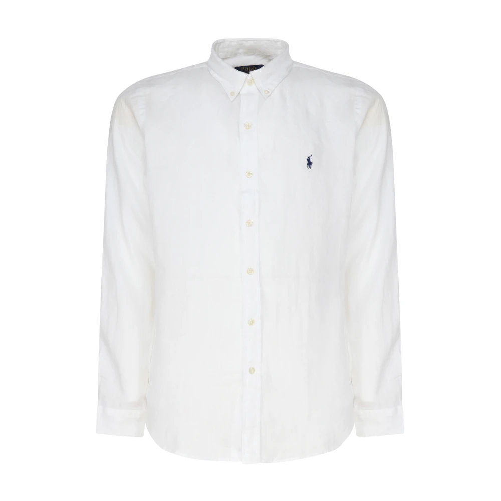 Ralph Lauren Vit Linne Button-Down Skjorta White, Herr