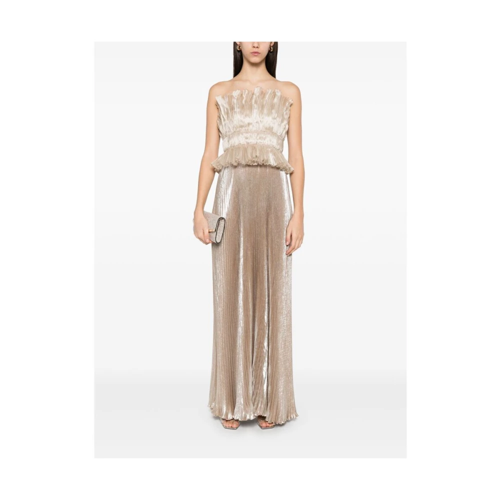 L'idée Metallic Strapless Jurk met Plissé Effect Yellow Dames
