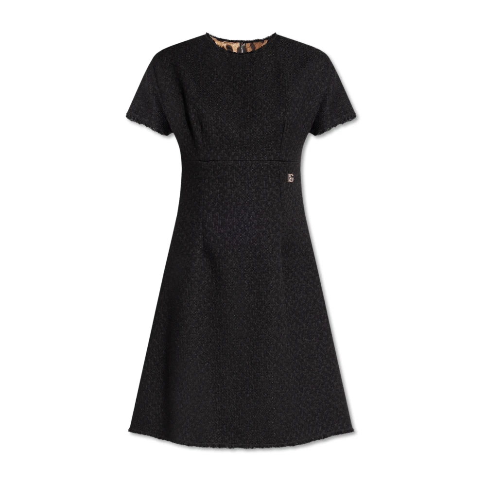 Dolce & Gabbana Zwarte Wol Mini Jurk met Logo Patch Black Dames