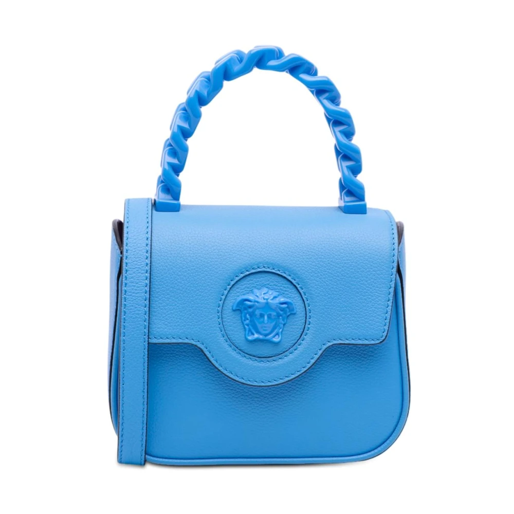 Versace Pre-Owned Women's Blue Vintage Handbags, One Size, Pre-Owned Vintage Medusa Embossed Satchel Bag