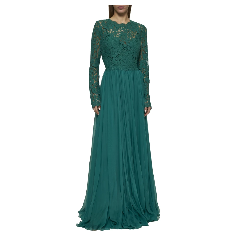 Dolce & Gabbana Groene Bloemen Kant Zijden Chiffon Jurk Green Dames