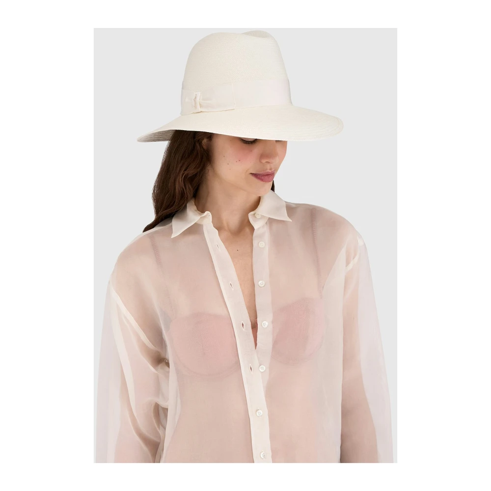 Borsalino Stijlvolle Panama Hoed met Brede Rand White Dames