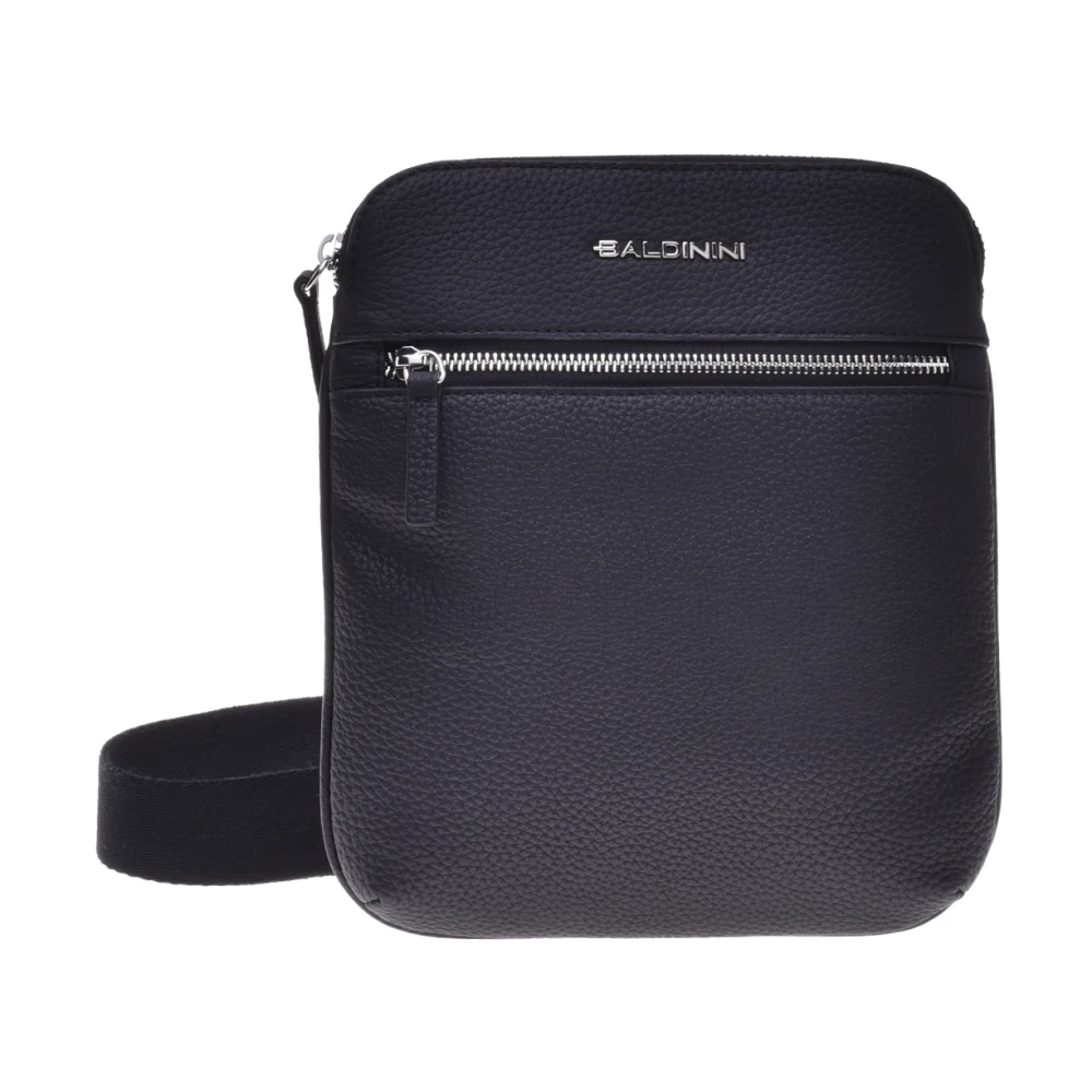 Baldinini Men's Black Crossbody Bag In Tumbled Leather