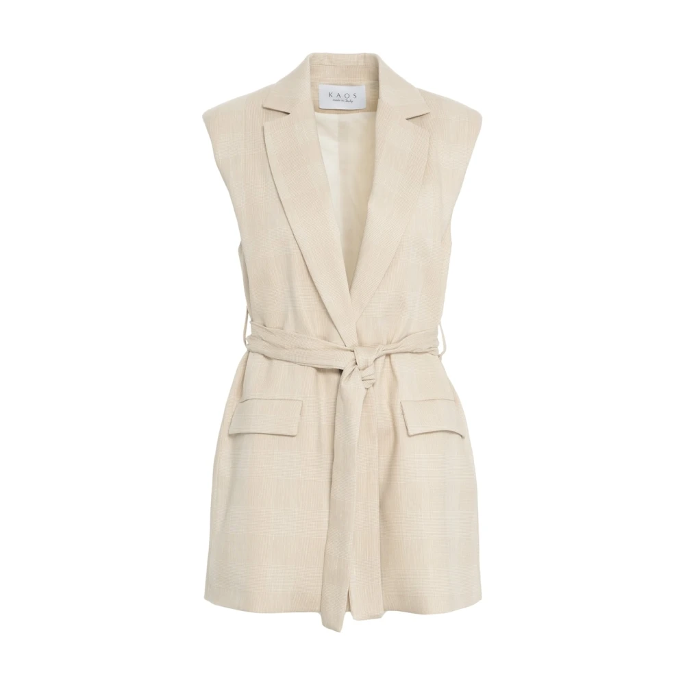 Kaos Beige Glencheck Blazer met Taille Riem Beige Dames