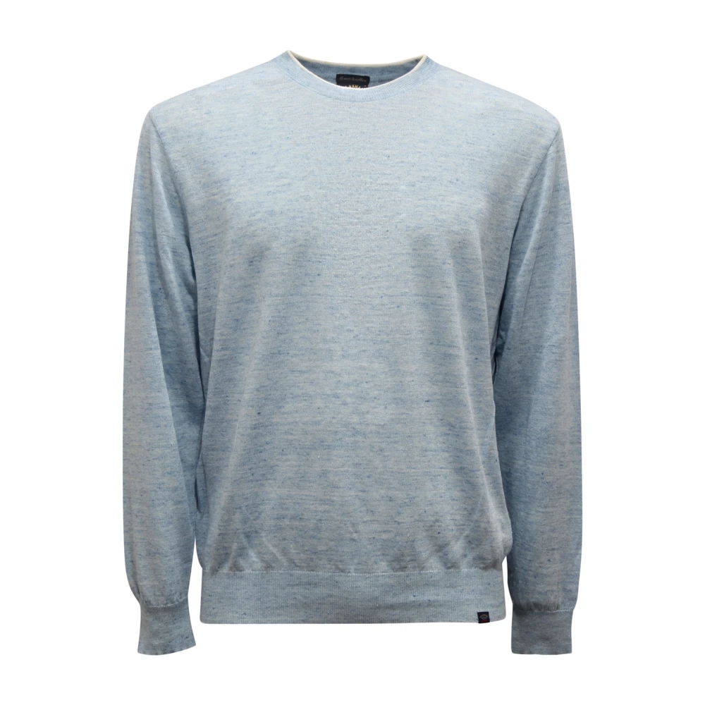 Paul & Shark Blue Round-Neck Knitwear, Male, M, Linen/Cotton Jumper