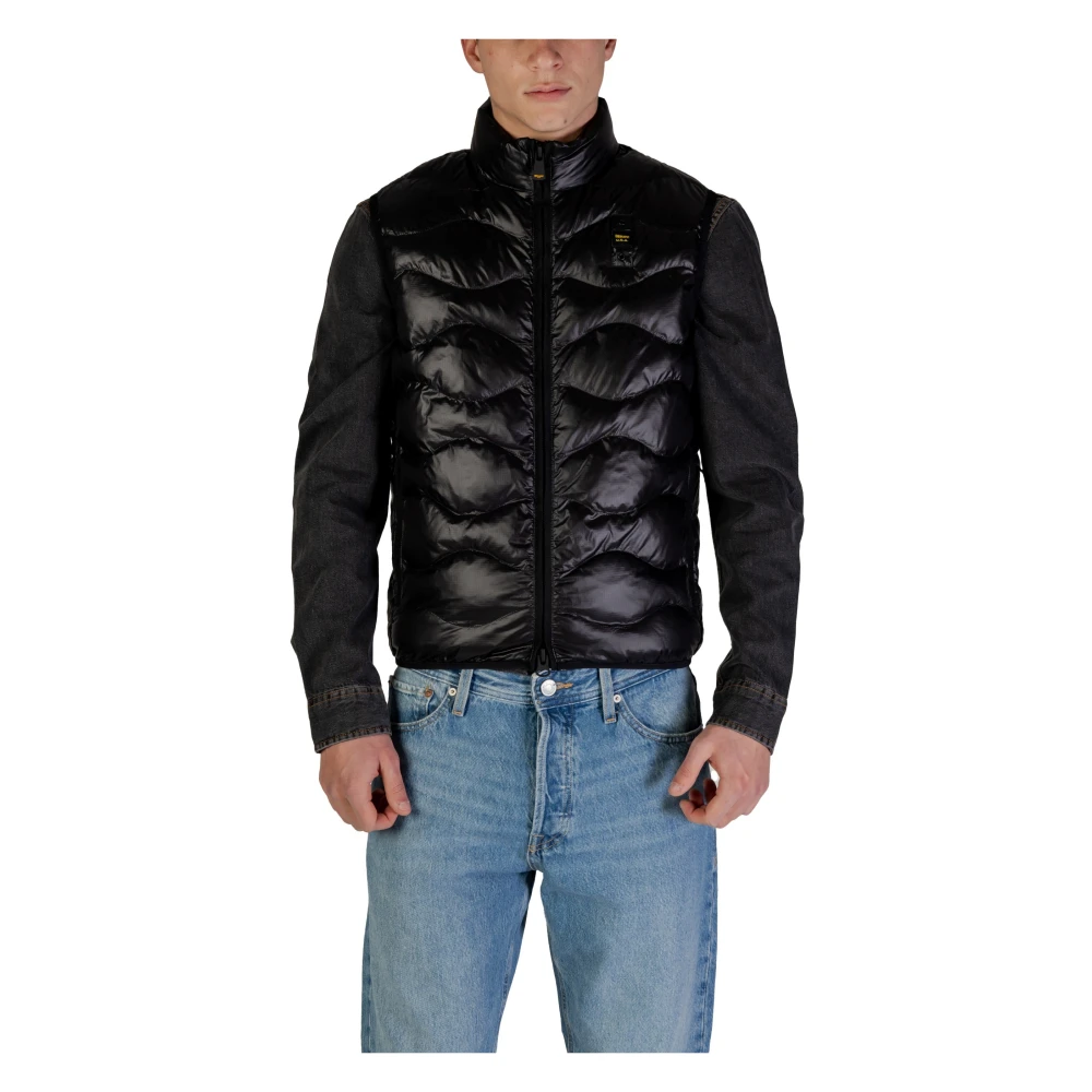 Blauer Zwarte Mouwloze Blazer met Rits Black Heren