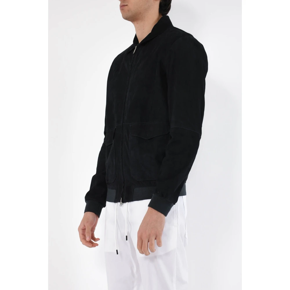 Dfour Slim Fit Leren Bomberjack Blue Heren