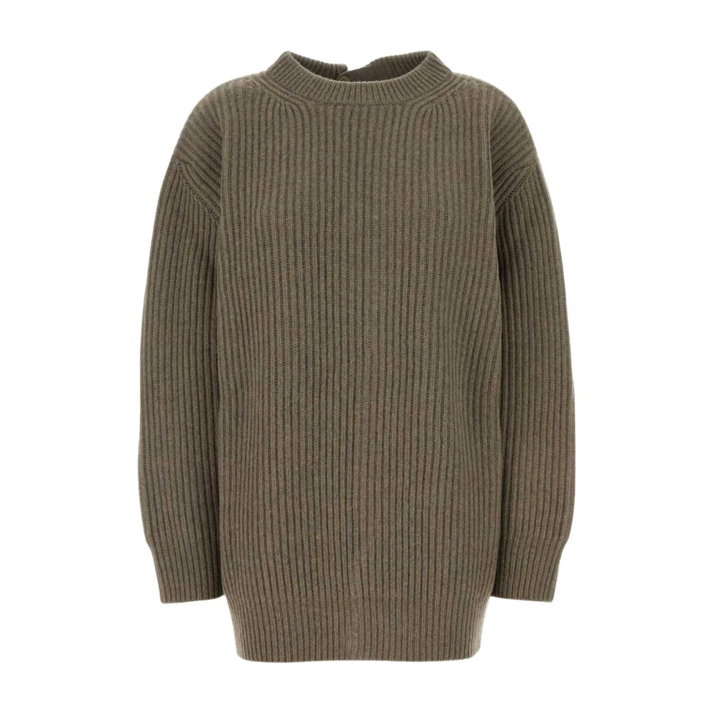 Mm6 Maison Margiela Donna Marrone Maglione A Collo Alto A Coste