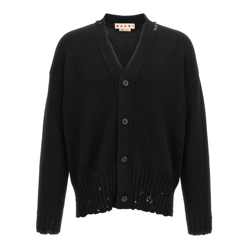Marni Men's Black Cardigans, M, Cardigan With Symbol Embroidery