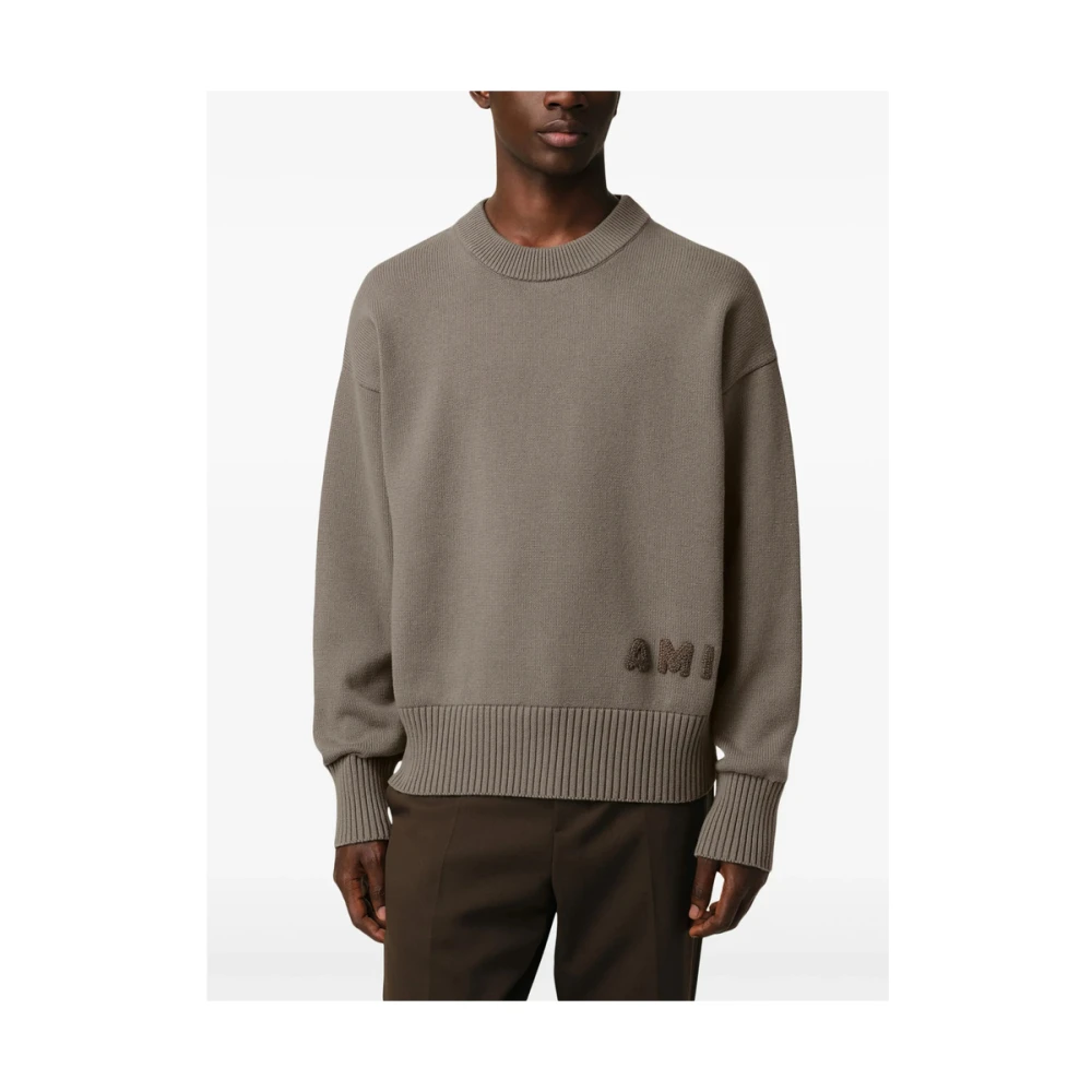 Ami Paris Grijze Gebreide Trui met Ronde Hals Gray Heren