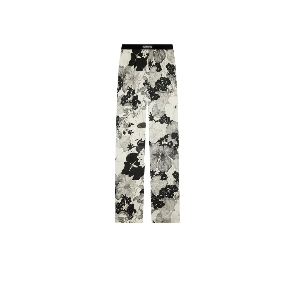 Tom Ford Witte broek met bloemenprint en fluwelen tailleband Multicolor Dames