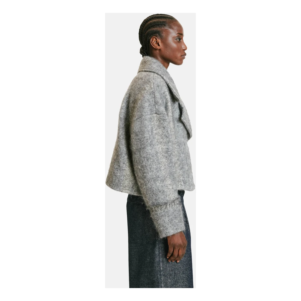 Momoni Gestreepte wol en alpaca dubbelrijige cropped jas Gray Dames