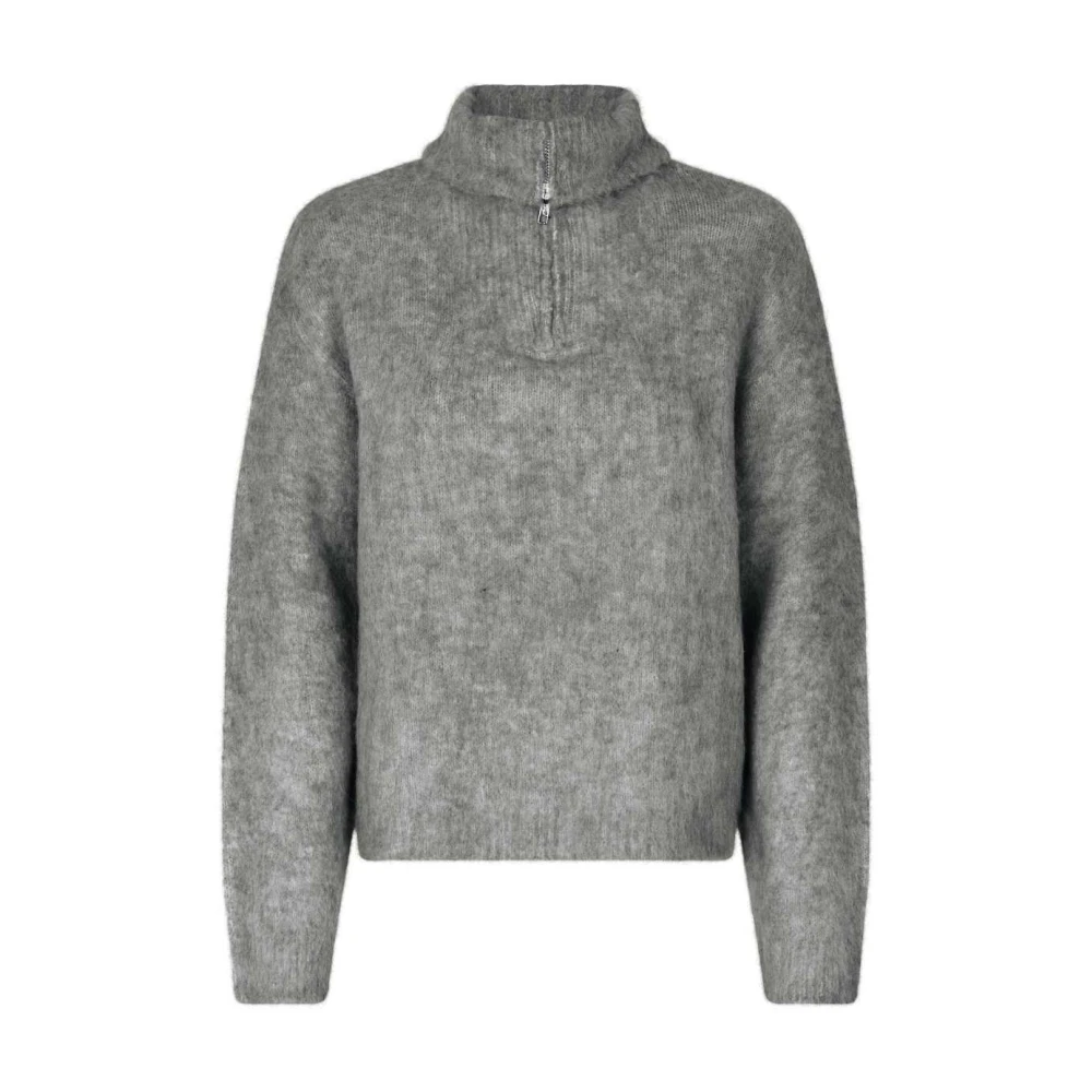 Modström Grijze Fluffy Half-Zip Kane Trui Gray Dames